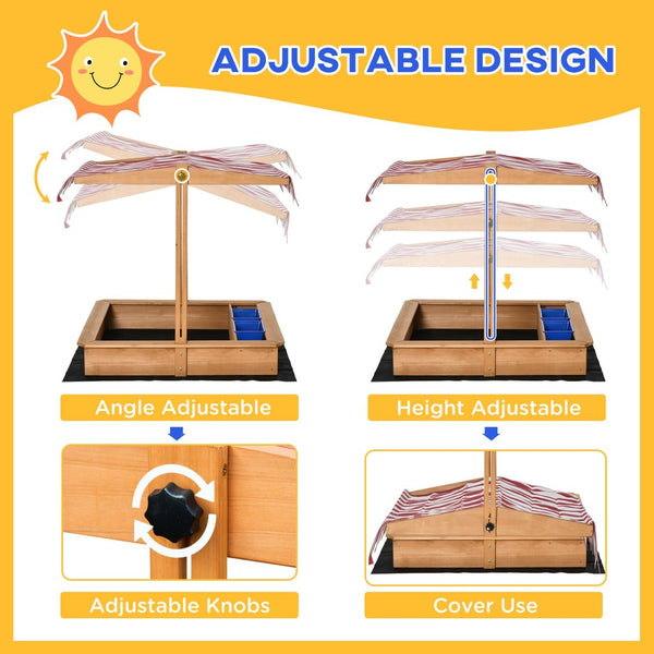 English Elm Kids Solid Fir Wood Outdoor Sandbox with Canopy Cover Liner Seat Backyard Play W2225P152508