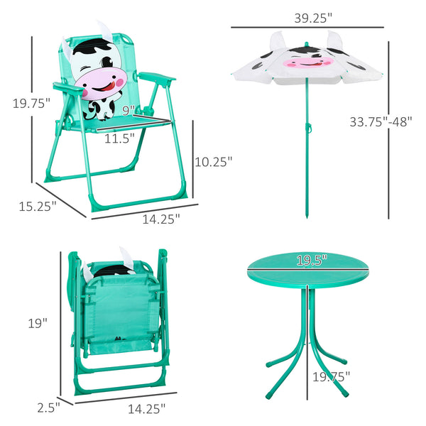 English Elm Kids Cow-Pattern Table & Chair Set with Foldable Umbrella, Adjustable Height, Portable Patio Playset for Ages 3-6 W2225P152516