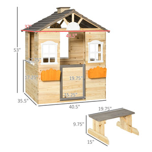 English Elm Wooden Fir Outdoor Kids Playhouse Cottage with Bench Service Station and Garden Features W2225P152520