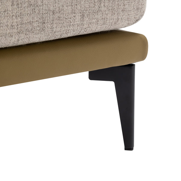 English Elm Modern Two-tone Barrel Chair with Linen & PU Leather, Ergonomic Round Armchair with Metal Legs, Cozy Cushion Comfort Mustard 30 L x 28 W x 22 H WF316987AAG