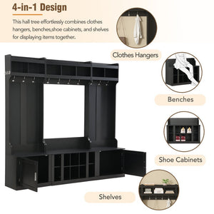 English Elm On-trend Modular Entryway Hall Tree with Hooks Shoe Cubbies Bench and Shelves Black N721S000025B