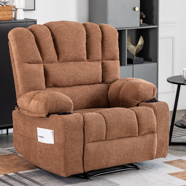 English Elm Massage Recliner Chair with Heating, 8-Point Vibration, 5 Modes, Cup Holders, Lumbar Support and Timer Brown W1403P152417