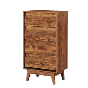 English Elm 4 Drawer Double Dresser with Vintage Bevel Design, Brown MDF Storage Chest for Tidy Rooms, Compact Elegance W578132027