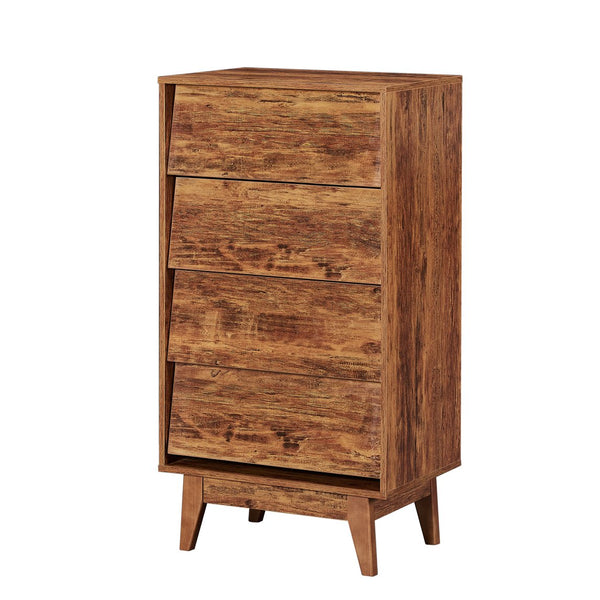 English Elm 4 Drawer Double Dresser with Vintage Bevel Design, Brown MDF Storage Chest for Tidy Rooms, Compact Elegance W578132027