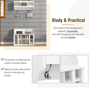 English Elm On-trend Two-piece White Hall Tree with Bench Ten Shoe Cubbies and Cabinet WF313576AAK