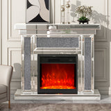 Hearth and Haven Electric Fireplace with 7 Colors Adjustable 3D Flame, Remote Control and LED Lights, Silver W1685S00003