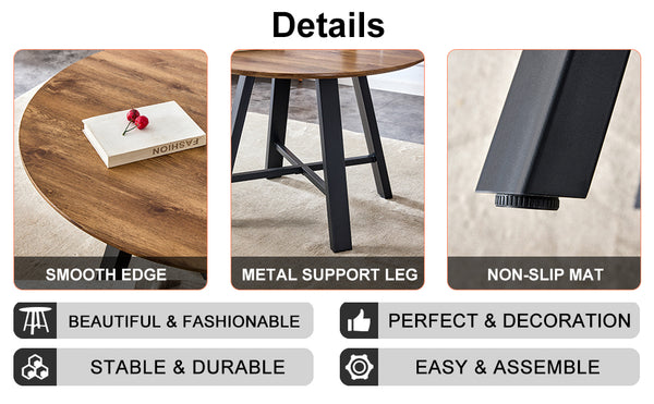 English Elm A modern minimalist circular wooden dining table 42” MDF tabletop, black metal legs, quick 15‑min assembly, versatile home office decor W1151P195678