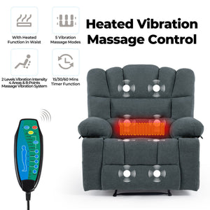 English Elm Massage Recliner Chair with Heating, 8-Point Vibration, 5 Modes, Cup Holders, Lumbar Support and Timer Grey W1403P152415