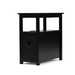 English Elm End Narrow Sofa Side Table with Charging Station, Black MDF Nightstand, Drawer & Shelf, 24"H, ETL W2181P152443