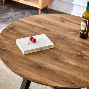 English Elm A modern minimalist circular wooden dining table 42” MDF tabletop, black metal legs, quick 15‑min assembly, versatile home office decor W1151P195678