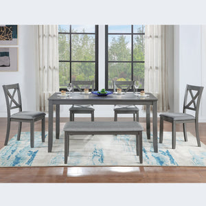 English Elm 6 Piece Kitchen Dining Set – Modern Rectangular Table & 4 Upholstered Chairs With Bench In Gray Finish W1998S00004