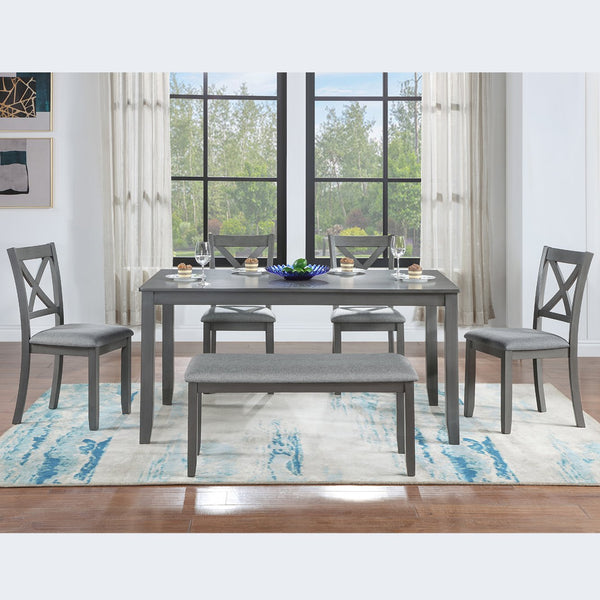 English Elm 6 Piece Kitchen Dining Set – Modern Rectangular Table & 4 Upholstered Chairs With Bench In Gray Finish W1998S00004