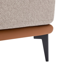 English Elm Modern Two-tone Barrel Chair with Linen & PU Leather, Ergonomic Round Armchair with Metal Legs, Cozy Cushion Comfort Burnt Orange 30 L x 28 W x 22 H WF316987AAO