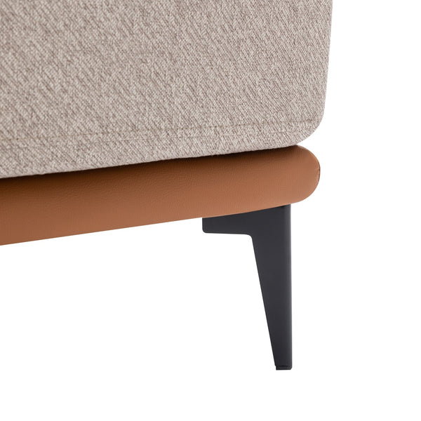 English Elm Modern Two-tone Barrel Chair with Linen & PU Leather, Ergonomic Round Armchair with Metal Legs, Cozy Cushion Comfort Burnt Orange 30 L x 28 W x 22 H WF316987AAO