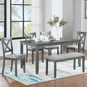 English Elm 6 Piece Kitchen Dining Set – Modern Rectangular Table & 4 Upholstered Chairs With Bench In Gray Finish W1998S00004
