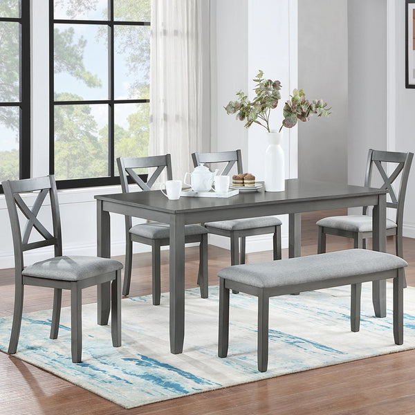 English Elm 6 Piece Kitchen Dining Set – Modern Rectangular Table & 4 Upholstered Chairs With Bench In Gray Finish W1998S00004