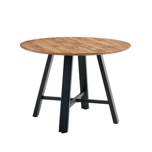 English Elm A modern minimalist circular wooden dining table 42” MDF tabletop, black metal legs, quick 15‑min assembly, versatile home office decor W1151P195678