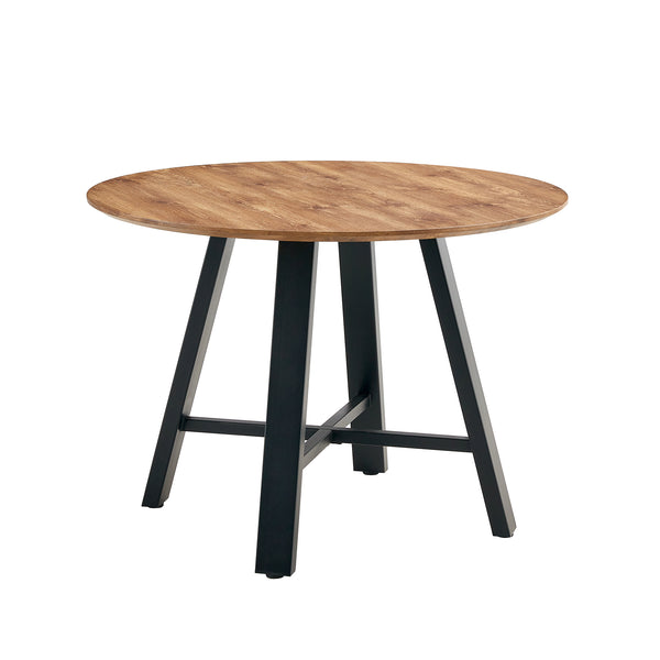 English Elm A modern minimalist circular wooden dining table 42” MDF tabletop, black metal legs, quick 15‑min assembly, versatile home office decor W1151P195678