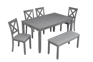 English Elm 6 Piece Kitchen Dining Set – Modern Rectangular Table & 4 Upholstered Chairs With Bench In Gray Finish W1998S00004