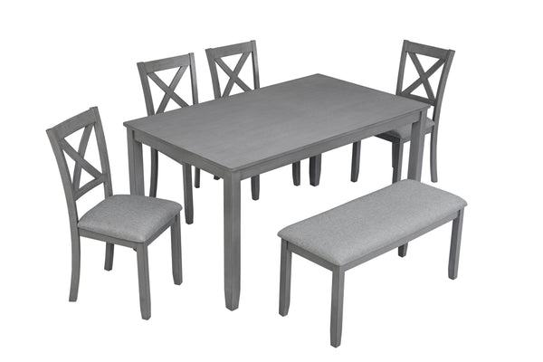 English Elm 6 Piece Kitchen Dining Set – Modern Rectangular Table & 4 Upholstered Chairs With Bench In Gray Finish W1998S00004