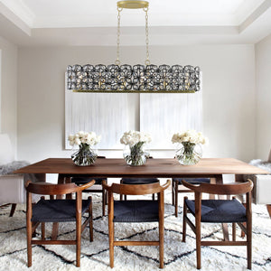 English Elm 39" Contemporary Crystal BlackGold Pendant Chandelier — Geometric K9 Crystal 6-Light Fixture for Dining Room Ambience W1340120162