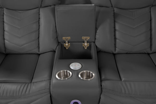 English Elm Challenger Modern Recliner Sectional Sofa with Power Recline, USB Ports, Bluetooth, LED, Cup Holders Gray B009S01266