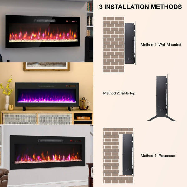 English Elm 42 Inch Recessed Electric Fireplace Slim Led Wall Mount with Multicolor Flame Heater W1769133638