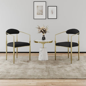 English Elm Woker Boucle Sherpa Dining Chair Set Mid Century Round Back Gold Leg Pair W1567140144