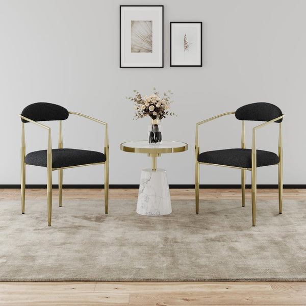 English Elm Woker Boucle Sherpa Dining Chair Set Mid Century Round Back Gold Leg Pair W1567140144
