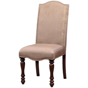 English Elm Transitional Antique Cherry Beige Padded Fabric Side Chairs Set of 2 with Turned Legs & Nailhead Trim - Elegant Dining Accent B011P152638