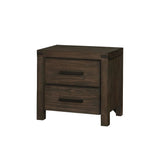 English Elm Rustic Style Wire-Brushed Rustic Brown 1 Piece Nightstand Bedroom Furniture Solid Wood 2-Drawers Bedside Table Metal Bar Handles