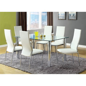 English Elm White Leatherette Dining Chairs Set of 2 — Modern Padded High Back Side Chairs with Chrome Legs, Sleek Design B011P152641