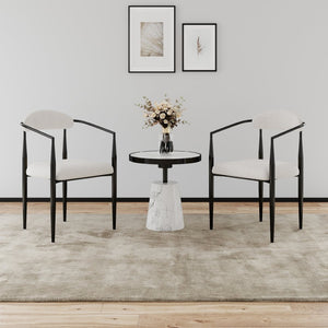 English Elm Woker Boucle Sherpa Dining Chair Set Mid Century Round Back Gold Leg Pair W1567140146