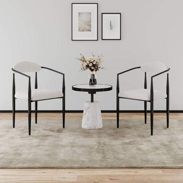 English Elm Woker Boucle Sherpa Dining Chair Set Mid Century Round Back Gold Leg Pair W1567140146