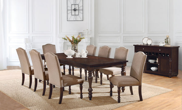 English Elm Transitional Antique Cherry Beige Padded Fabric Side Chairs Set of 2 with Turned Legs & Nailhead Trim - Elegant Dining Accent B011P152638