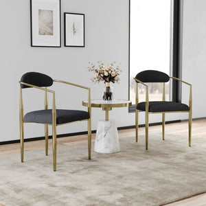 English Elm Woker Boucle Sherpa Dining Chair Set Mid Century Round Back Gold Leg Pair W1567140144
