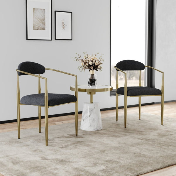 English Elm Woker Boucle Sherpa Dining Chair Set Mid Century Round Back Gold Leg Pair W1567140144