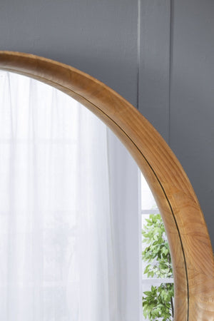 English Elm 31.5" Round Pine Wood Wall Mirror Natural Grain Scandinavian Style for Any Room W2078P152649