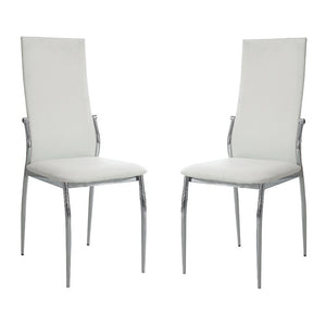 English Elm White Leatherette Dining Chairs Set of 2 — Modern Padded High Back Side Chairs with Chrome Legs, Sleek Design B011P152641