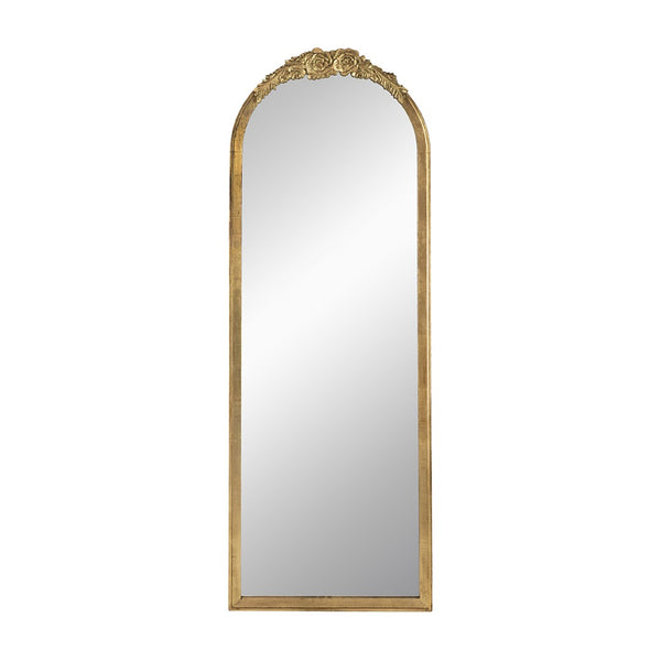 English Elm 19"x56" Arched Floor Mirror Carved Floral Wood Frame Gold Finish Bedroom Decor W2078P152648