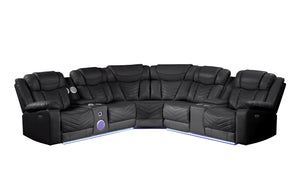 English Elm CHALLENGER Modern Recliner Sectional Sofa with Power Recline, USB-C, Bluetooth, LED, Cup Holders B009S01264