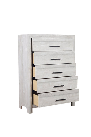 English Elm Denver Modern 5-Drawer Chest in Natural Rustic Wood – Contemporary Compact Storage, 16"L x36"W x51"H G150108556