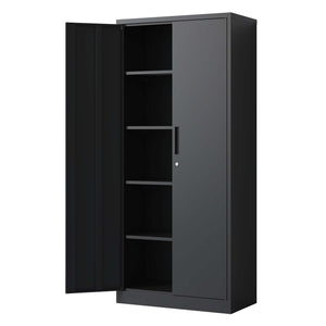 English Elm 72"H Metal Garage Storage Cabinet Black – Locking 3-Point Steel Cabinet with 4 Adjustable Shelves, Anti-Tip Safety T2398P152542