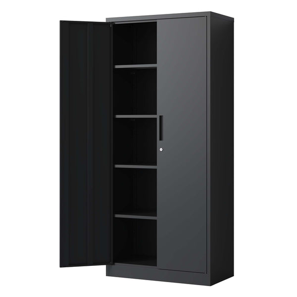 English Elm 72"H Metal Garage Storage Cabinet Black – Locking 3-Point Steel Cabinet with 4 Adjustable Shelves, Anti-Tip Safety T2398P152542