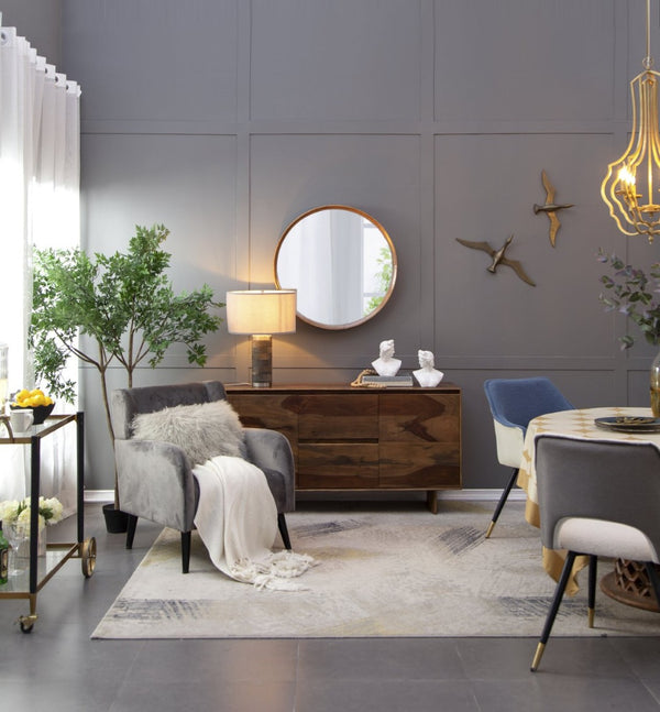 English Elm 31.5" Round Pine Wood Wall Mirror Natural Grain Scandinavian Style for Any Room W2078P152649