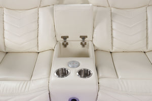 English Elm Challenger Modern Recliner Sectional Sofa with USB, Bluetooth, LED Controls, Cup Holders, Faux Leather Beige B009S01894