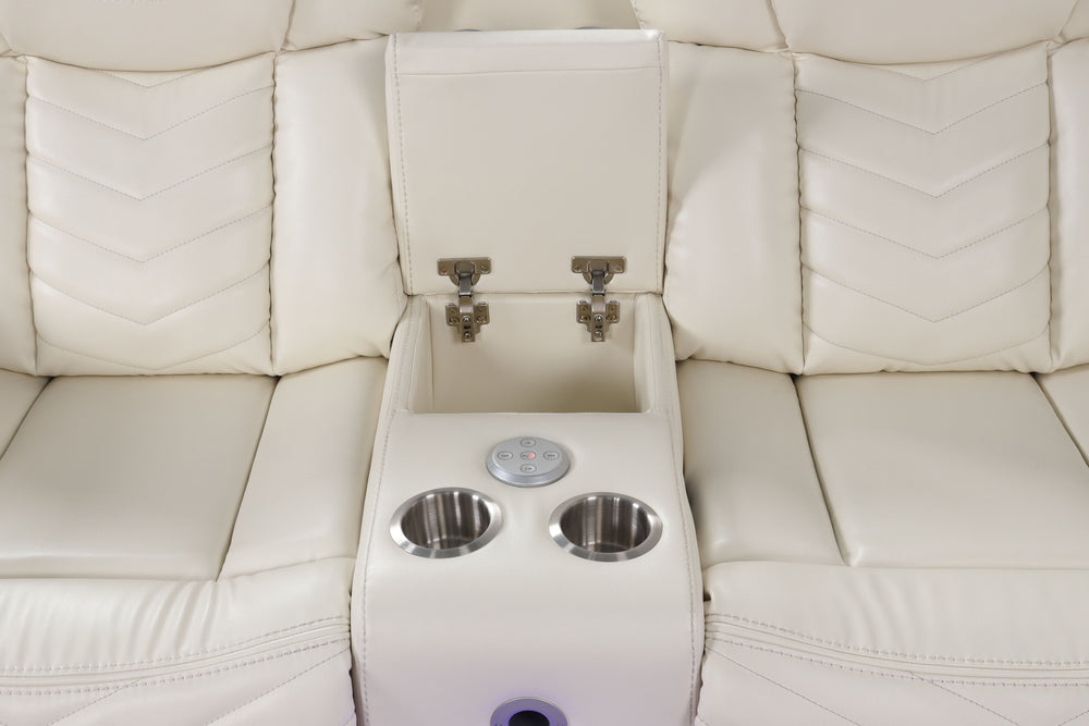 English Elm Challenger Modern Recliner Sectional Sofa with Power Recline, USB Ports, Bluetooth, LED, Cup Holders Beige B009S01267