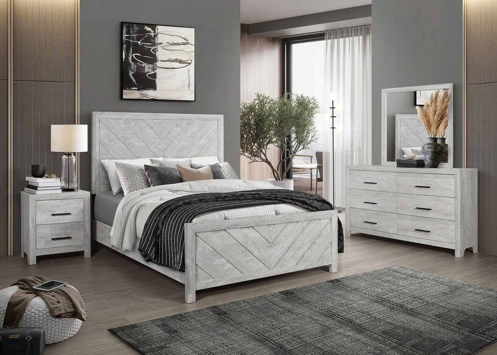 English Elm King Denver 4PC Modern Storage Bedroom Set – Solid Wood King Bed, 6-Drawer Dresser, Nightstand, Mirror B009S01274