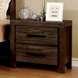 English Elm Rustic Style Wire-Brushed Rustic Brown 1 Piece Nightstand Bedroom Furniture Solid Wood 2-Drawers Bedside Table Metal Bar Handles