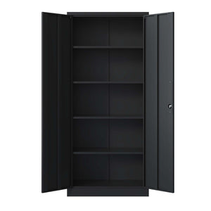 English Elm 72"H Metal Garage Storage Cabinet Black – Locking 3-Point Steel Cabinet with 4 Adjustable Shelves, Anti-Tip Safety T2398P152542